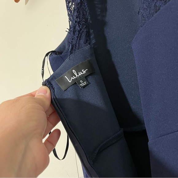 Lulus Joella Lace Halter Maxi Dress in Navy Blue Sz. Small NWT - Picture 11 of 13